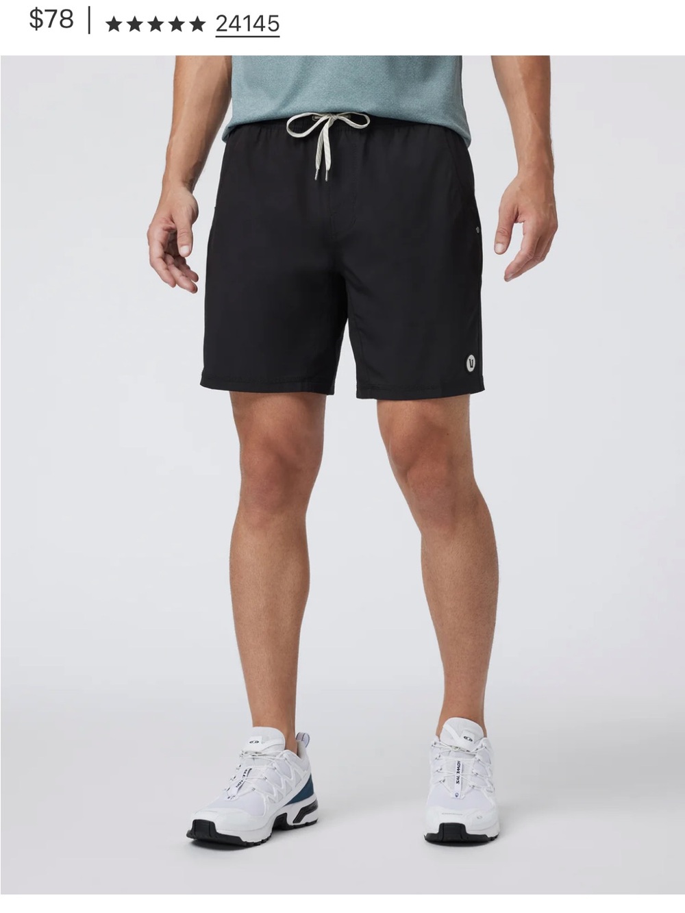 Vuori Black Athletic Shorts with Light Gray Drawcord